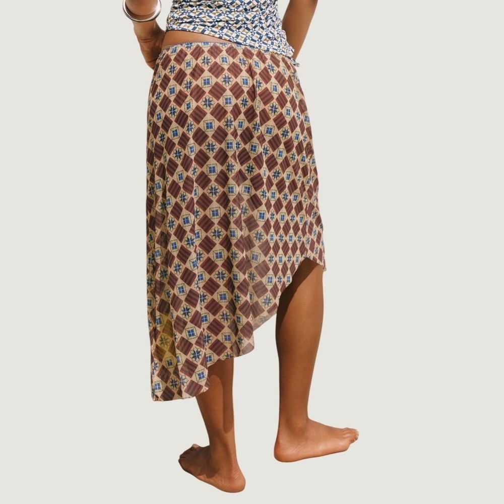 Anthropologie Mesh Midi Skirt Size M Sorrento Geometric Handkerchief Hem Brown